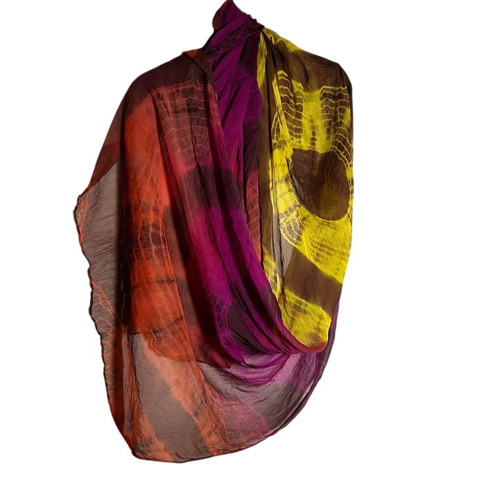Vibrant Raj Multicolor Tie-Dye Scarf 32x60 Flowing Sheer